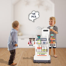 Load image into Gallery viewer, Koolbitz Pretend Play Shop Supermarket Checkout Playset with 48 Accessories for Kids Educational Grocery Store Stand with Realistic Food Items, Cash Register, Scanner, and Mobile Payment Options
