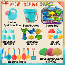 Load image into Gallery viewer, Koolbitz 31PCS Kids Beach Sand Toy Set with Animal Moulds, Castle Building Moulds, Sand Tools, Bucket, and Portable Carry Bag Ð Ideal for Creative Toy Play at The Beach, Sandbox, and Indoors