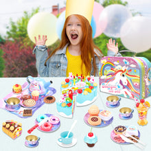 Load image into Gallery viewer, Koolbitz 115 Pcs Unicorn Tea Party & Birthday Cake Light-Up & Musical Cake Set Kids Pretend Play Cutting Food Kitchen Toys Including Dessert Cookies Gift for Kids Toddlers Girls