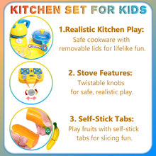 Load image into Gallery viewer, Koolbitz 53PCs Kids Air Fryer Kitchen Playset with Interactive Cooking Features–Realistic Pretend Play Set for Boys & Girls with Light, Sound, Color-Changing Food, Utensils, Cookware, Food Accessories