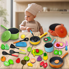 Load image into Gallery viewer, Koolbitz 50 Pcs Kids Kitchen Pretend Play Set, Kitchen Utensils & Food Set, Cutting Play Food Toy for Kids Kitchen Kids Kitchen Accessories for Toddlers 3 4 5 6 Years