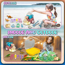 Load image into Gallery viewer, koolbitz Bucket Beach Train with 500g Space Sand Set Toy – Dinosaur Molds, Sandbox Playset with Portable Carry Case, Sandcastle Tools & Beach and Snow Accessories for Indoor/Outdoor Creative Play