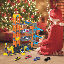 Load image into Gallery viewer, koolbitz Kids 4-Storey Large Car Parking Lot and Garage Playset Toy with Lift, Spiral Ramps, Fuel Station, Service Area and 4 Cars, 4 Floors of Parking Garage Pretend Play for Boys and Girls ages 3+