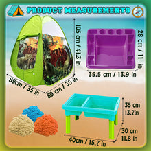 Load image into Gallery viewer, Koolbitz 34 Pcs Dinosaur Beach Tent and Sand Playset with 750g Non-Sticky Sand, Dinosaur and Castle Moulds, Sand Table, and Tray Ð Creative Outdoor and Indoor Fun for Kids Aged 3+ Safe Sand Kit Play