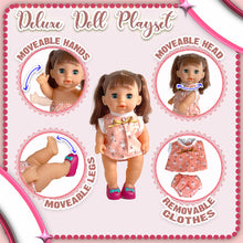 Load image into Gallery viewer, Koolbitz Interactive Baby Doll with Accessories & Lifelike Functions Drinks and Wets, Makes 10 Sounds, Removable Outfit with Hair Dryer, Comb, Bottle, Shoes, Shampoo, and More - Gift for Toddlers Kids