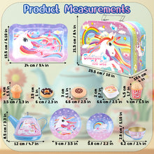 Load image into Gallery viewer, 40 Pcs Unicorn Kids Pretend Play Tin Tea Set with Dessert sweet and candy Toy & Carrying Case, Princess Tea Time, Great Return Toy Gift for Your Kids & Little Girls, Colourful Design