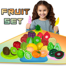 Load image into Gallery viewer, 37 Pcs Pretend Play Fruit and Vegetable Cutting Toys Set for Kids, Food Set & Kitchen Accessories with Child-Safe Knife and Tray for Children, Fruit and Vegetable Play Set for Toddlers