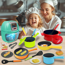 Load image into Gallery viewer, Koolbitz Kids Interactive Air Fryer Kitchen Playset – Realistic Light & Sound Cooking Toy with Color-Changing Food, Movable Knobs, Utensils & Accessories – Educational Role Play Cooking Set
