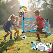Load image into Gallery viewer, Koolbitz Kids 2 in 1 Basketball Hoop and Football Goal Set for Children, Hoop, Net, Ball, Pump Kids Basketball Hoop and Stand Girls Boys, Outdoor Indoor Activities Toy All in One