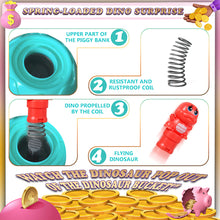 Load image into Gallery viewer, Koolbitz Dinosaur Surprise Action Game Interactive Coin Bank for Kids Pop Up Dinosaur, Fun Family Game with Spring-Loaded Dinosaur Includes Colorful Pegs and Stickers - Children's Action Board Game