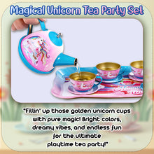 Load image into Gallery viewer, 40 Pcs Unicorn Kids Pretend Play Tin Tea Set with Dessert sweet and candy Toy & Carrying Case, Princess Tea Time, Great Return Toy Gift for Your Kids & Little Girls, Colourful Design