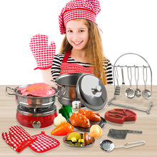 Load image into Gallery viewer, Koolbitz Kids 25PCs Complete Kitchen Playset Tea Pots & Pans Toys with Cutting Play Food Cookware Stainless Steel Utensils Gift for Toddlers Ages 3 Years+ Above