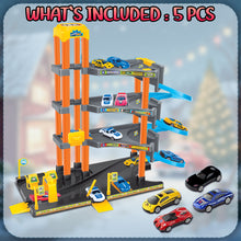 Load image into Gallery viewer, koolbitz Kids 4-Storey Large Car Parking Lot and Garage Playset Toy with Lift, Spiral Ramps, Fuel Station, Service Area and 4 Cars, 4 Floors of Parking Garage Pretend Play for Boys and Girls ages 3+