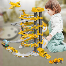 Load image into Gallery viewer, Kids 4 Storey Large Car Parking Lot Garage Play Set with Electric Elevator Ramps Alloy Car Helicopter Race Car Track, Parking Garage Pretend Play Toy for Kids Yellow