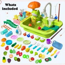 Load image into Gallery viewer, Koolbitz Kids Play 2 in 1 Kitchen Sink Dishwasher Set and Fishing Set Pretend Play Food Fruit Toy