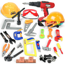 Load image into Gallery viewer, Koolbitz Kids Children Pretend Play Tools Construction Toy Set Pretend Role Play Tool Toys with Helmet Drill Chainsaw Hamer and More Kids Tool Set