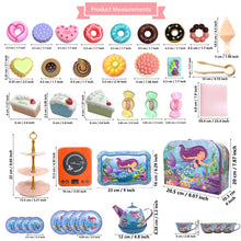 Load image into Gallery viewer, Koolbitz Kids Pretend Play Mermaid Themed Tea Set & Tower Cake Cute 3 Tier Party Cupcake Kids Birthday Party Decorations Supplies & Carrying Case Cake Stand Cupcake Holder Dessert Tower Rounding Serving