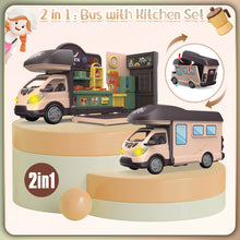 Load image into Gallery viewer, Koolbitz 60Pcs Kids Pretend Play 2 in 1 Bus with Kitchen Miniature Tools & Furniture Accessories, Music & Lights, Fun Playset for Toddlers & Ages 3 and Up