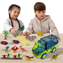 Load image into Gallery viewer, Koolbitz Dinosaur Transporter Car Toy & 3D Dinosaur Egg Projector – Interactive Playset with 12 Dinosaur Figures, Light-Up Projection, Realistic Landscape Accessories – Educational & Imaginative Toy