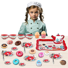 Load image into Gallery viewer, Tea Set 30 Pcs Tin Party Cups & Plates Dessert candy muffin Toys Including Metal Teapot Washable Dishes Safe Material Little Girls Enhance Child Skills