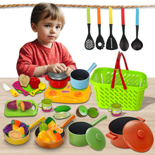 Load image into Gallery viewer, Koolbitz Kids Kitchen & Grocery Playset Cooking Utensils, Cutting Toys, Pots, Pans, Stovetop and Grocery Basket for Toddlers Age 3 for Birthday