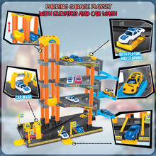 Load image into Gallery viewer, koolbitz Kids 4-Storey Large Car Parking Lot and Garage Playset Toy with Lift, Spiral Ramps, Fuel Station, Service Area and 4 Cars, 4 Floors of Parking Garage Pretend Play for Boys and Girls ages 3+