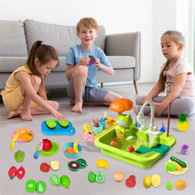 Load image into Gallery viewer, Koolbitz Kids Play 2 in 1 Kitchen Sink Dishwasher Set and Fishing Set Pretend Play Food Fruit Toy