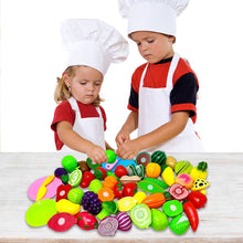 Load image into Gallery viewer, Koolbitz 71PCs Pretend Play Fruit and Vegetable Cutting Toys Set for Kids, Food Set & Kitchen Accessories with Child-Safe Knife and Tray for Children, Fruit and Vegetable Play Set, Pack of 71 pcs
