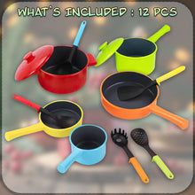 Load image into Gallery viewer, Koolbitz 12 Pcs Kids Kitchen Toy Accessories Set Utensils Cookware Toys Pots and Pans Toddler Pretend Cooking Playset Realistic Toys Playset for Kids 3 4 5 6 Years Old