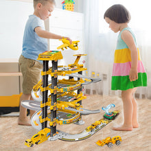 Load image into Gallery viewer, Kids 4 Storey Large Car Parking Lot Garage Play Set with Electric Elevator Ramps Alloy Car Helicopter Race Car Track, Parking Garage Pretend Play Toy for Kids Yellow