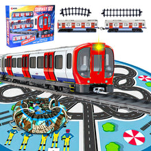 Load image into Gallery viewer, Koolbitz 18 Pcs Electric Metro Train Set with Blue Carpet Track, LED Lights & Realistic Train Sounds – Educational STEM Toy for Kids – Includes Storage Mat and Interactive Play Features