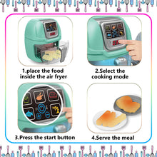Load image into Gallery viewer, Koolbitz Kids Interactive Air Fryer Kitchen Playset – Realistic Light & Sound Cooking Toy with Color-Changing Food, Movable Knobs, Utensils & Accessories – Educational Role Play Cooking Set