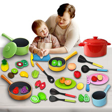 Load image into Gallery viewer, Koolbitz 50 Pcs Kids Kitchen Pretend Play Set, Kitchen Utensils & Food Set, Cutting Play Food Toy for Kids Kitchen Kids Kitchen Accessories for Toddlers 3 4 5 6 Years