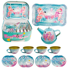 Load image into Gallery viewer, Koolbitz Kids Mermaid Themed Tea Party Set Pretend Play Tea Cups and Saucers with Teapot & Carry Case, Vintage Tea Cups, Tea Time Play Set for Children Toddlers, for Girls