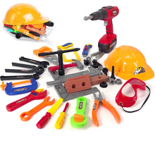 Load image into Gallery viewer, Koolbitz Kids Children Pretend Play Tools Construction Toy Set Pretend Role Play Tool Toys with Helmet Drill Chainsaw Hamer and More Kids Tool Set