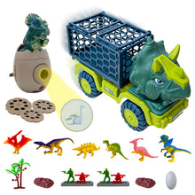 Load image into Gallery viewer, Koolbitz Dinosaur Transporter Car Toy & 3D Dinosaur Egg Projector – Interactive Playset with 12 Dinosaur Figures, Light-Up Projection, Realistic Landscape Accessories – Educational & Imaginative Toy