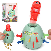 Load image into Gallery viewer, Koolbitz Dinosaur Surprise Action Game Interactive Coin Bank for Kids Pop Up Dinosaur, Fun Family Game with Spring-Loaded Dinosaur Includes Colorful Pegs and Stickers - Children's Action Board Game