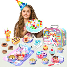 Load image into Gallery viewer, Koolbitz 115 Pcs Unicorn Tea Party & Birthday Cake Light-Up & Musical Cake Set Kids Pretend Play Cutting Food Kitchen Toys Including Dessert Cookies Gift for Kids Toddlers Girls