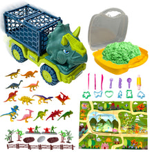 Load image into Gallery viewer, Koolbitz Kids Dinosaur Transporter Truck & Space Sand Adventure Set –Interactive Playset with 13 Dinosaur Figures, Jurassic Accessories, Sand Molds & Sandbox – Educational Toy for Creative Play