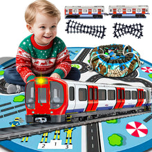 Load image into Gallery viewer, Koolbitz 18 Pcs Electric Metro Train Set with Blue Carpet Track, LED Lights & Realistic Train Sounds – Educational STEM Toy for Kids – Includes Storage Mat and Interactive Play Features