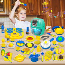Load image into Gallery viewer, Koolbitz 53PCs Kids Air Fryer Kitchen Playset with Interactive Cooking Features–Realistic Pretend Play Set for Boys & Girls with Light, Sound, Color-Changing Food, Utensils, Cookware, Food Accessories