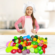 Load image into Gallery viewer, Koolbitz 71PCs Pretend Play Fruit and Vegetable Cutting Toys Set for Kids, Food Set & Kitchen Accessories with Child-Safe Knife and Tray for Children, Fruit and Vegetable Play Set, Pack of 71 pcs