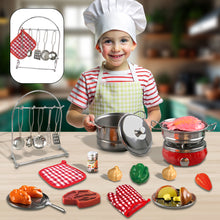 Load image into Gallery viewer, Koolbitz Kids 25PCs Complete Kitchen Playset Tea Pots & Pans Toys with Cutting Play Food Cookware Stainless Steel Utensils Gift for Toddlers Ages 3 Years+ Above