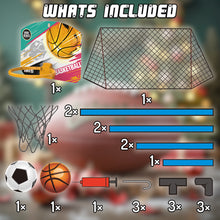 Load image into Gallery viewer, Koolbitz Kids 2 in 1 Basketball Hoop and Football Goal Set for Children, Hoop, Net, Ball, Pump Kids Basketball Hoop and Stand Girls Boys, Outdoor Indoor Activities Toy All in One