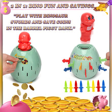 Load image into Gallery viewer, Koolbitz Dinosaur Surprise Action Game Interactive Coin Bank for Kids Pop Up Dinosaur, Fun Family Game with Spring-Loaded Dinosaur Includes Colorful Pegs and Stickers - Children's Action Board Game