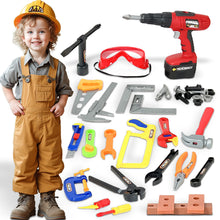 Load image into Gallery viewer, Koolbitz Kids Children Pretend Play Tools Construction Toy Set Pretend Role Play Tool Toys with Helmet Drill Chainsaw Hamer and More Kids Tool Set