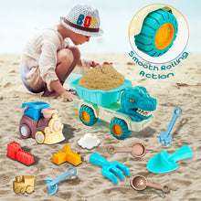 Load image into Gallery viewer, Koolbitz 14PCs Beach Sand Toys Kit for Kids Dinosaur Truck & Train Magic Motion Sand Playset with Shovels, Sand Molds and Tools Perfect for Beach and Indoor Play Creative Summer Activity for Toddler