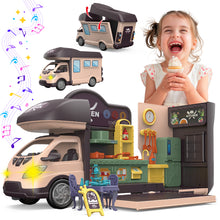 Load image into Gallery viewer, Koolbitz 60Pcs Kids Pretend Play 2 in 1 Bus with Kitchen Miniature Tools & Furniture Accessories, Music & Lights, Fun Playset for Toddlers & Ages 3 and Up