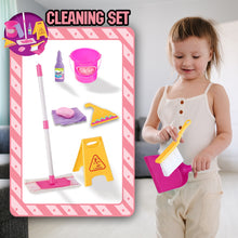 Load image into Gallery viewer, Koolbitz Interactive Kids Cleaning Set – Cleaning Kit with Broom, Mop, Brush, Dustpan, Duster, Sponge, Spray Bottle, Bucket & Caution Sign – Pretend Play Housekeeping Set for Toddlers & Preschoolers