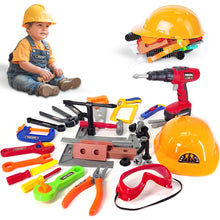 Load image into Gallery viewer, Koolbitz Kids Children Pretend Play Tools Construction Toy Set Pretend Role Play Tool Toys with Helmet Drill Chainsaw Hamer and More Kids Tool Set